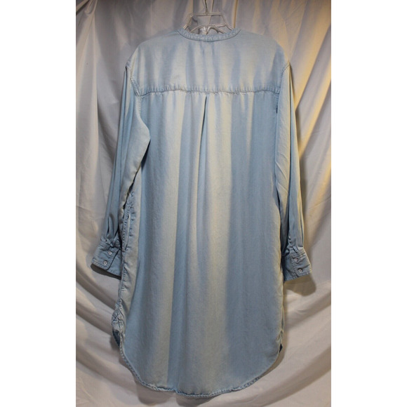Merona Blue Chambray Shirt Dress 1/2 Button-up Women's XXL Pockets Long Sleeve - Picture 7 of 10